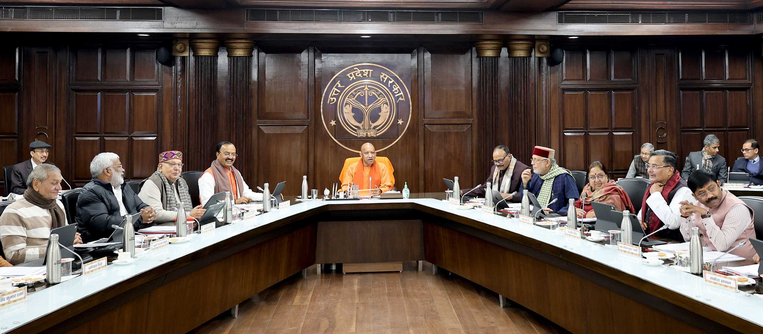 Honorable Chief Minister Yogi Adityanath holding a cabinet meeting at Lok Bhawan, Lucknow on January 6, 2026.