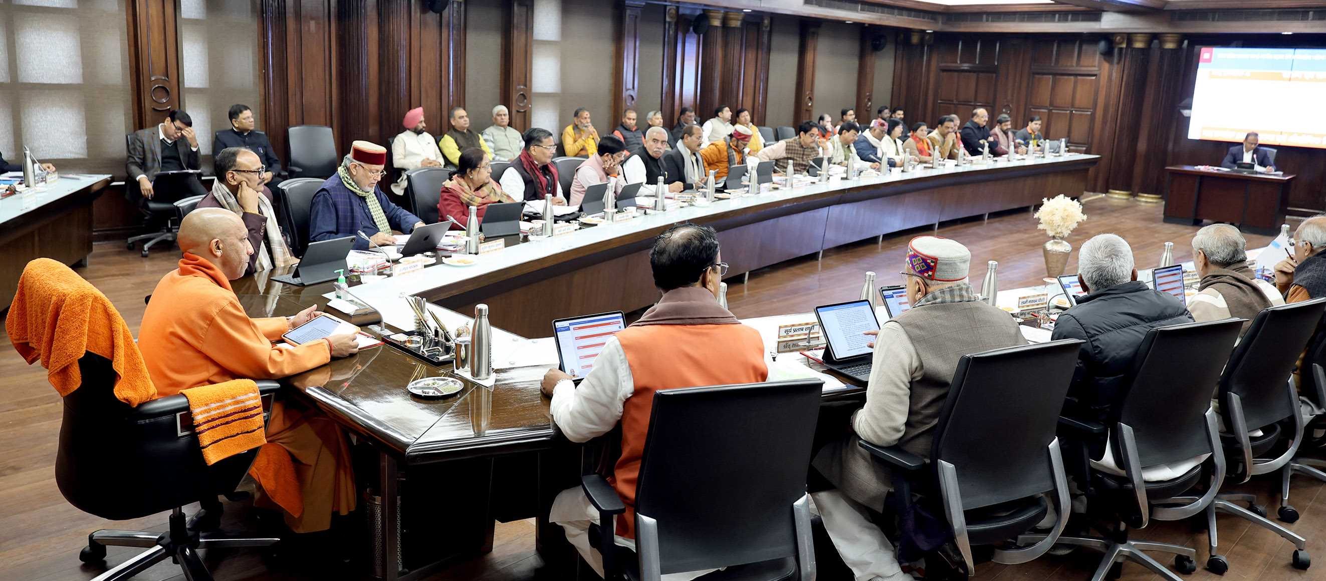 Honorable Chief Minister Yogi Adityanath holding a cabinet meeting at Lok Bhawan, Lucknow on January 6, 2026.