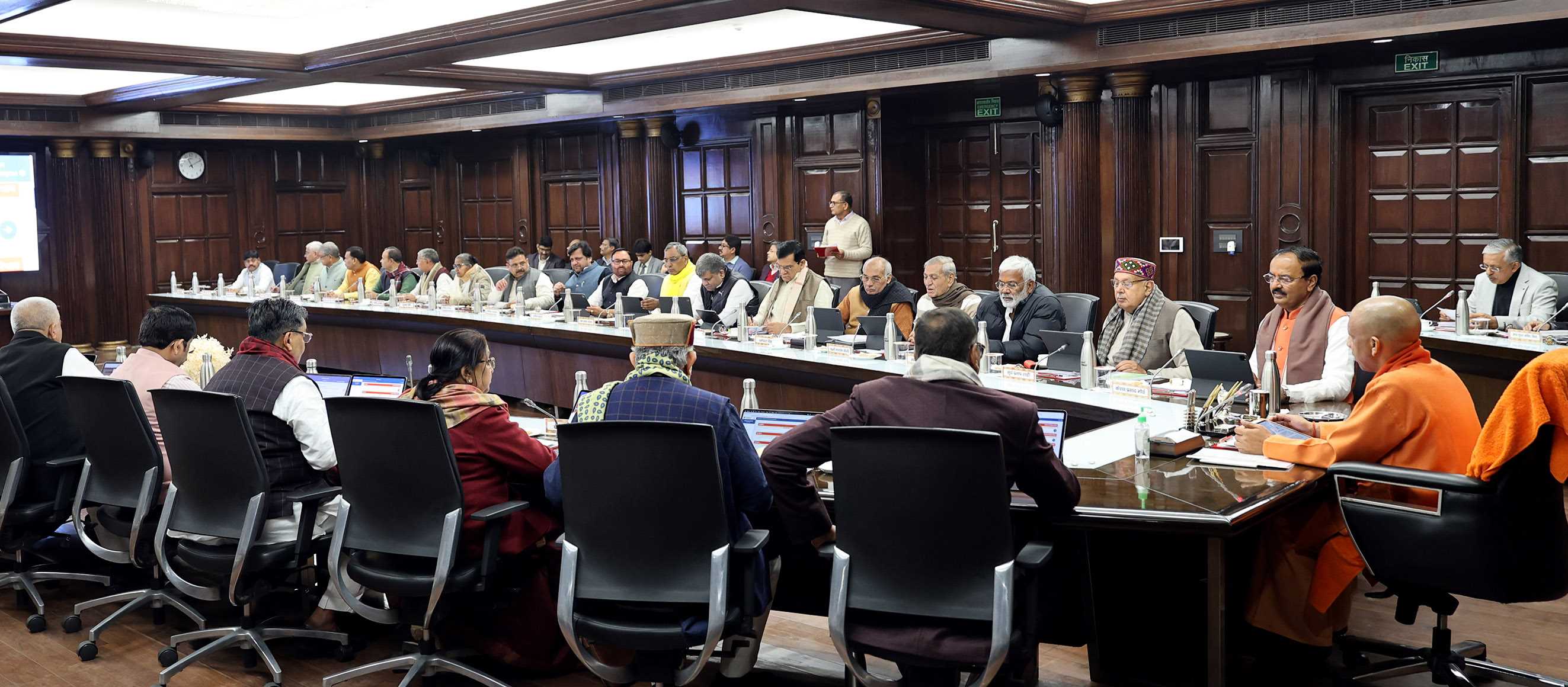 Honorable Chief Minister Yogi Adityanath holding a cabinet meeting at Lok Bhawan, Lucknow on January 6, 2026.