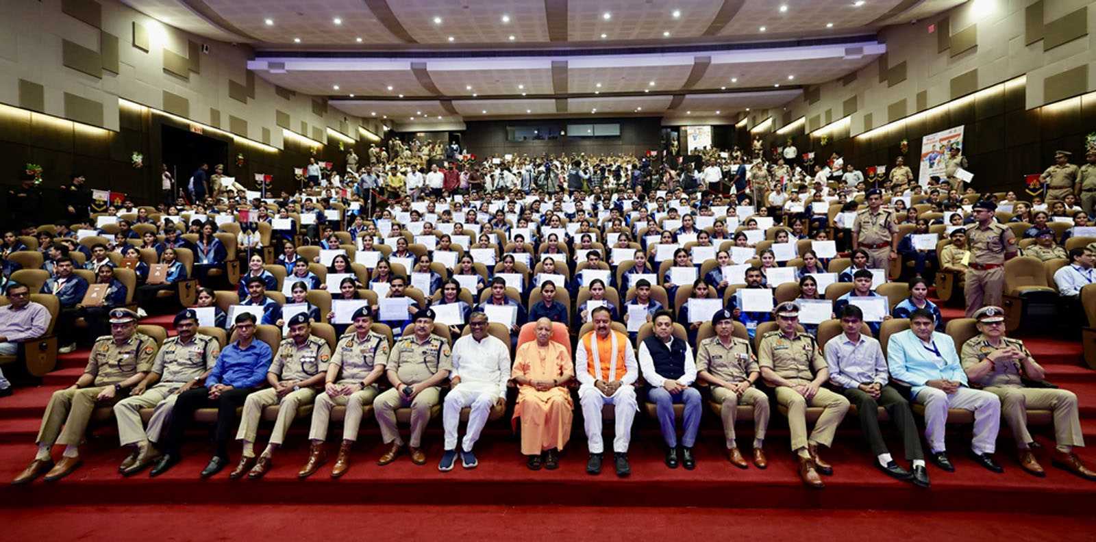 Hon'ble Chief Minister Yogi Adityanath addressing the appointment letter distribution ceremony for 470 players selected under the Skilled Players Quota in the Uttar Pradesh Police at Lok Bhawan, Lucknow on October 8, 2026.