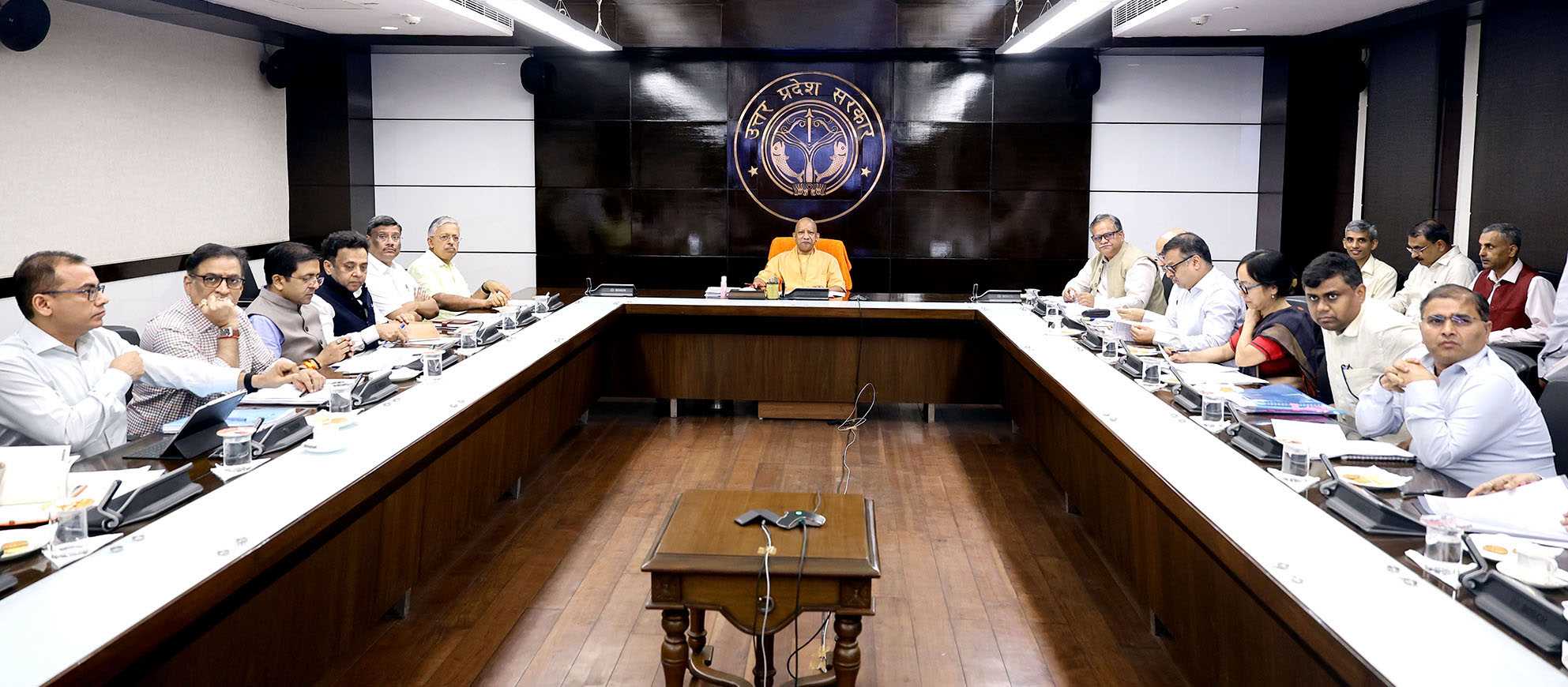 Hon'ble Chief Minister Yogi Adityanath reviewing various development projects underway in the state at the 8th meeting of the State Transformation Commission at Lok Bhavan, Lucknow on October 8, 2026.
