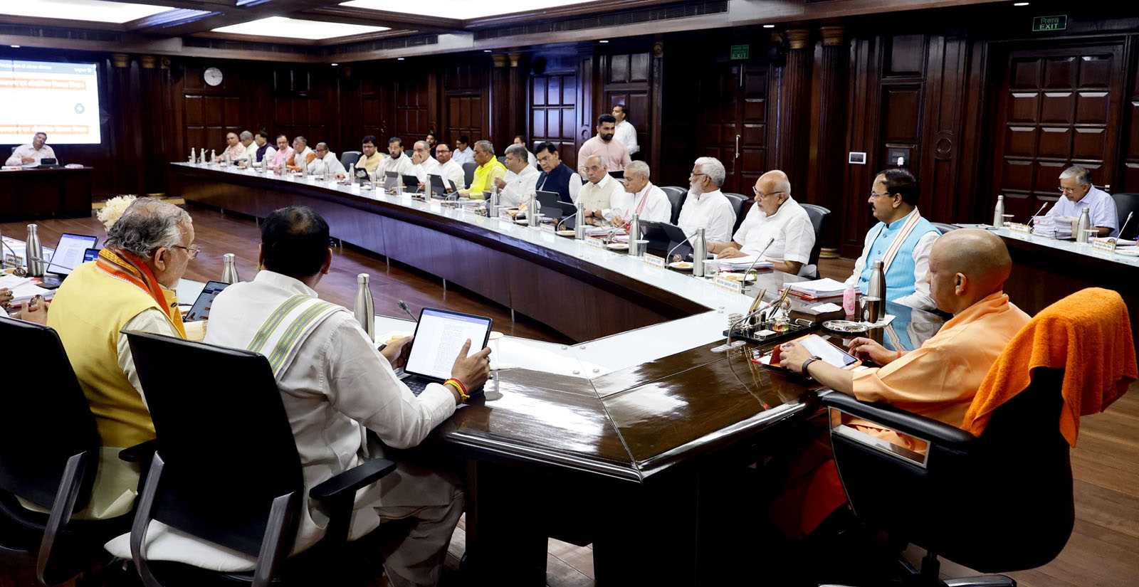 Hon'ble Chief Minister Yogi Adityanath holding a Cabinet meeting at Lok Bhavan, Lucknow on October 9, 2026.