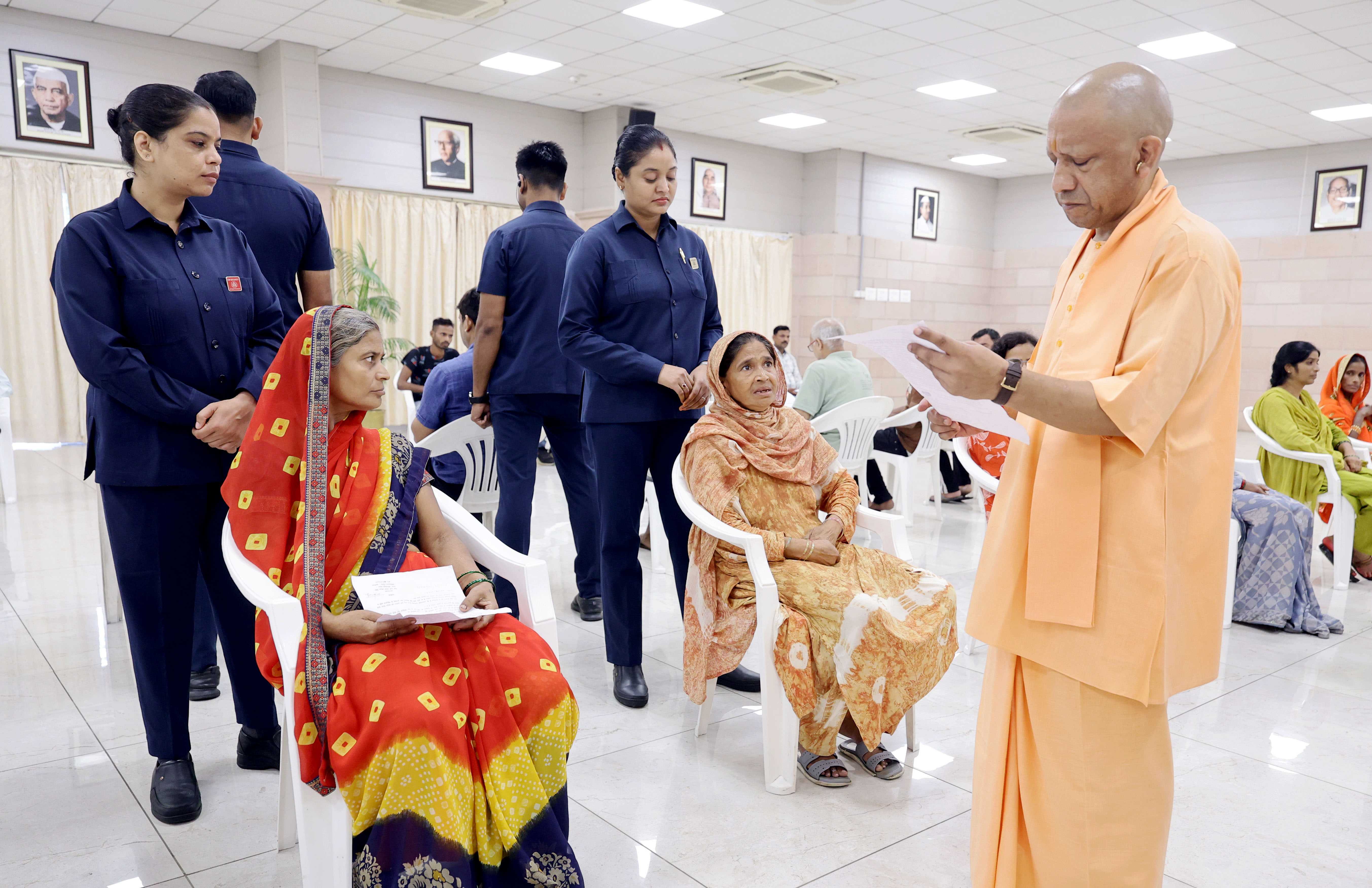 Hon'ble Chief Minister Yogi Adityanath ji listening to the problems of the people in the Janta Darshan organized at his official residence 5-Kalidas Marg, Lucknow on August 24, 2026 and giving instructions to the concerned officials to resolve the public problems on priority basis.