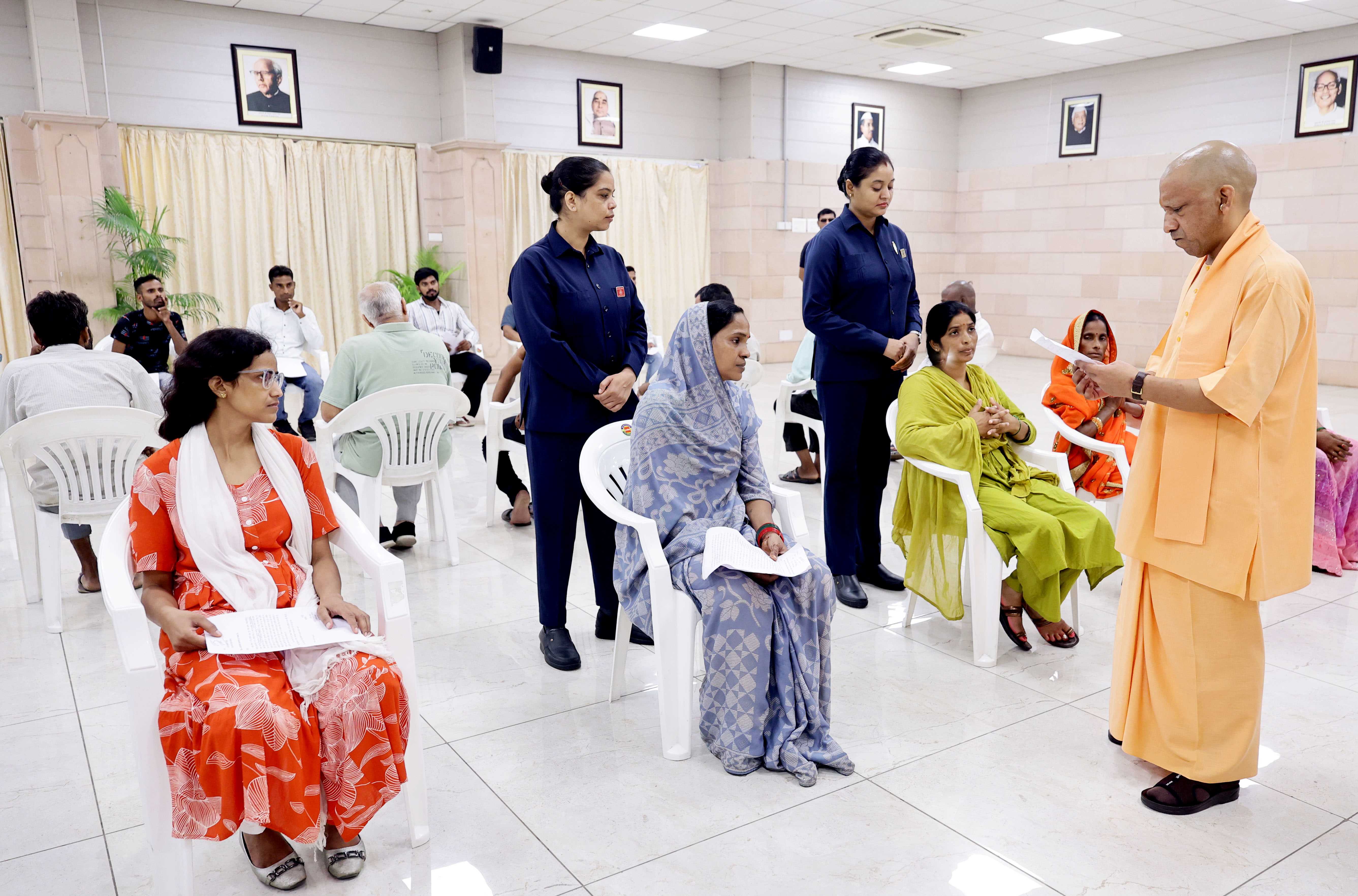 Hon'ble Chief Minister Yogi Adityanath ji listening to the problems of the people in the Janta Darshan organized at his official residence 5-Kalidas Marg, Lucknow on August 24, 2026 and giving instructions to the concerned officials to resolve the public problems on priority basis.